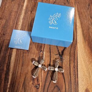 Sally C Treasures Cross Gold Tone Earrings Sterling Silver 925